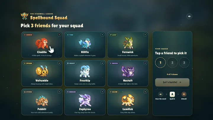 Spellbound Squad, a SyncSpark game for spelling